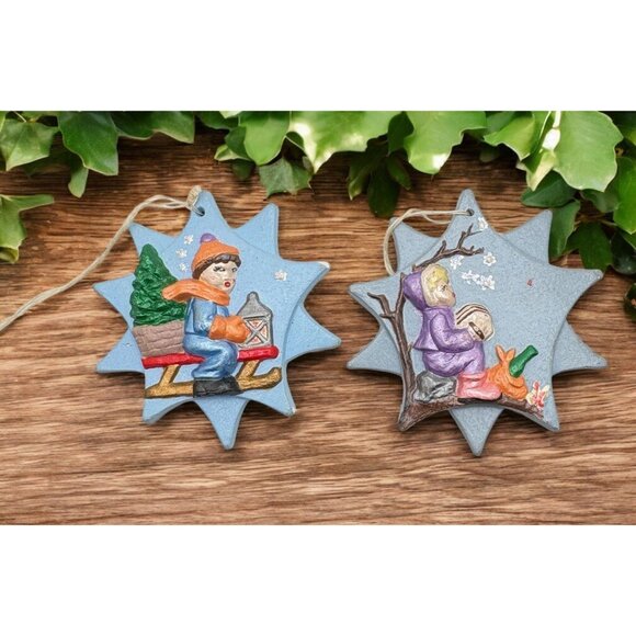 Vintage Star Shaped Christmas Tree Ornaments Festive Winter Scenes Hand Painted - Picture 1 of 7